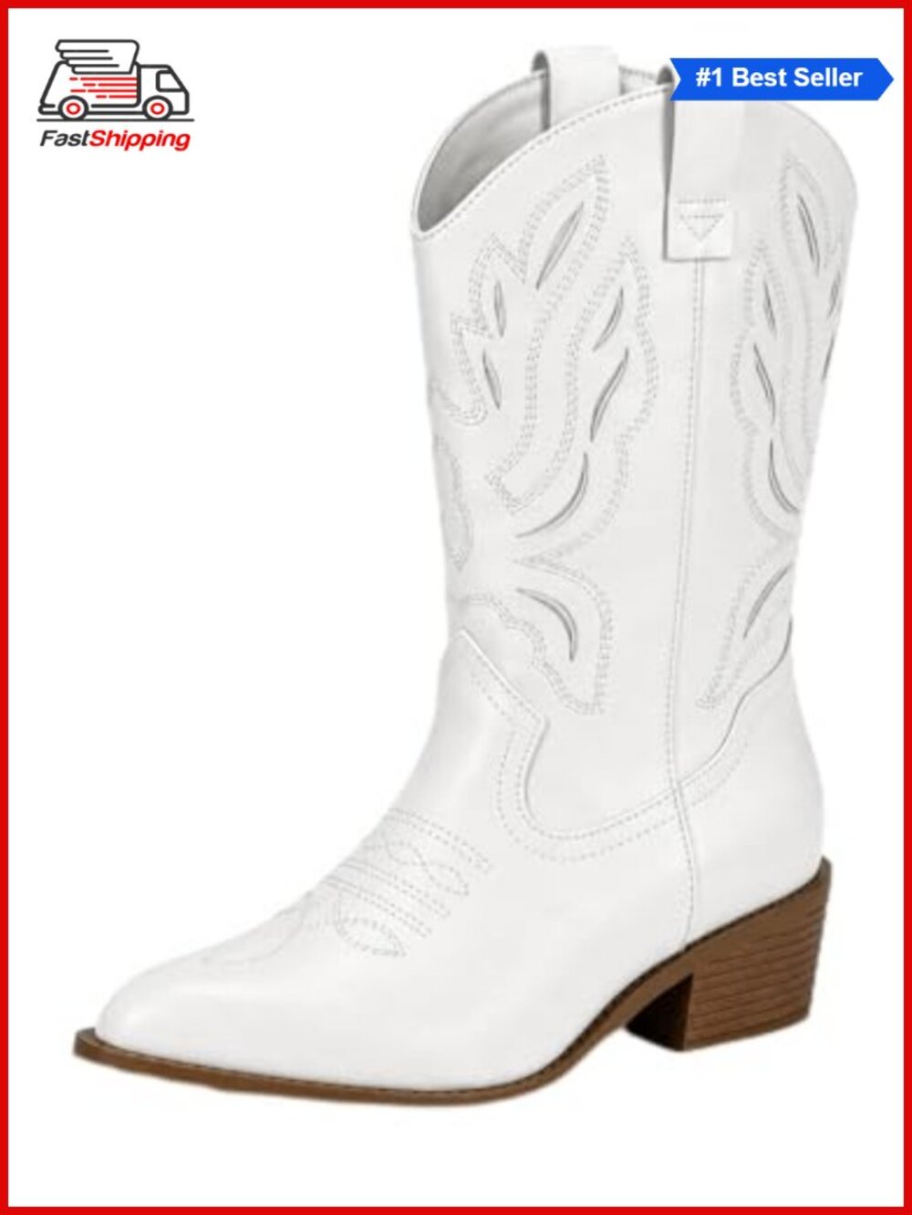 ✨ DOBOLIN Wide Calf Cowboy Boots Women Pointed Toe Block Heel Faux Leather